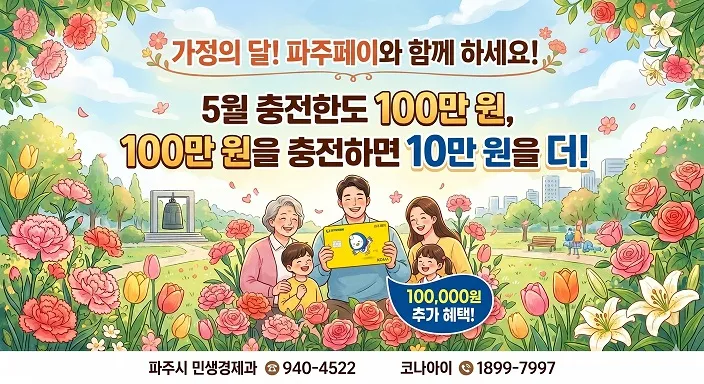 파주페이 충전한도, 5월 가정의 달 맞아 100만 원으로 상향