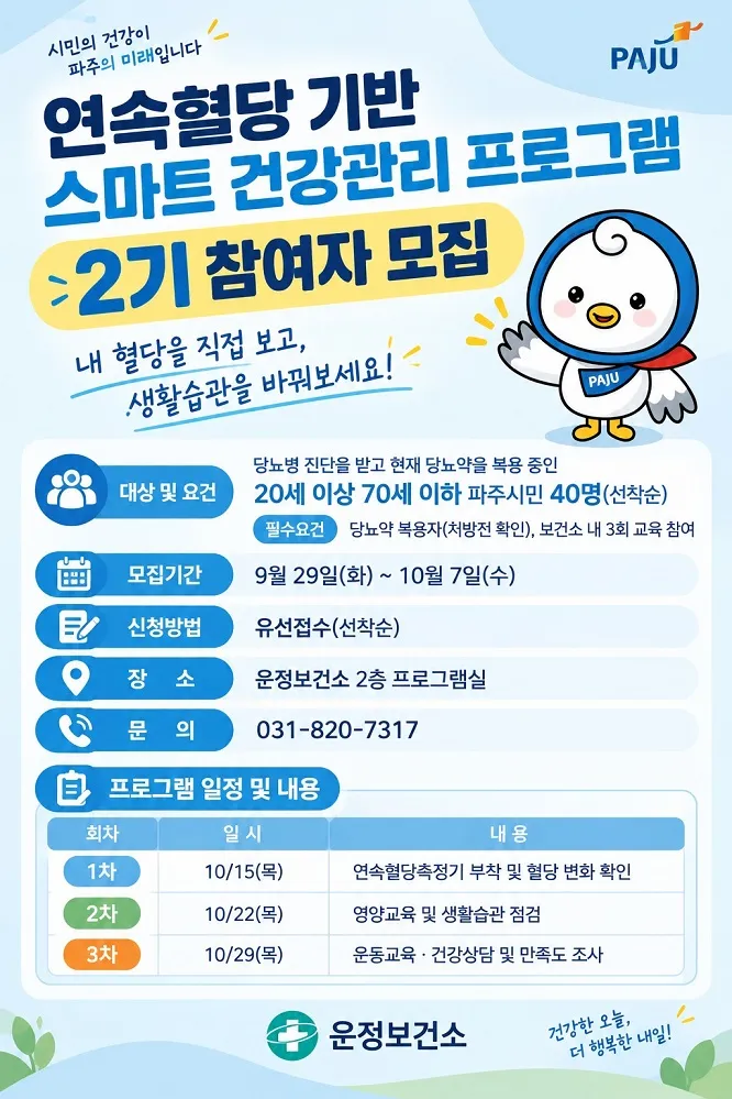 운정보건소 ‘연속혈당 건강관리’ 참여자 모집