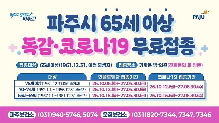 파주시, 코로나19 예방접종 10월 12일부터 시작